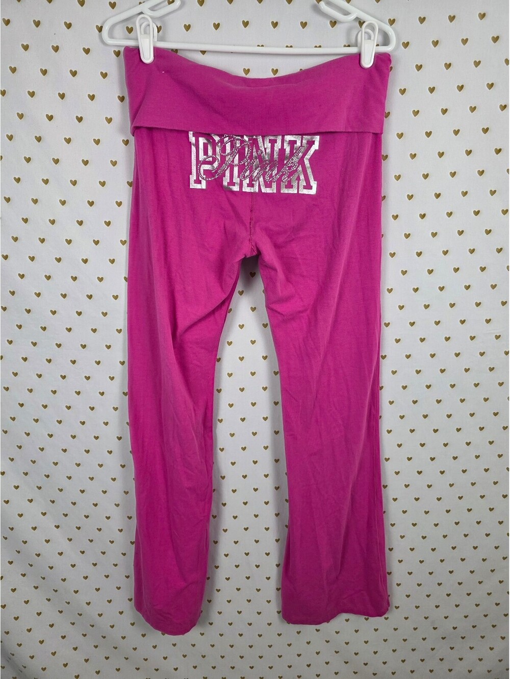 Victorias Secret PINK BLING foldover Yoga Pants Flared Studded Large